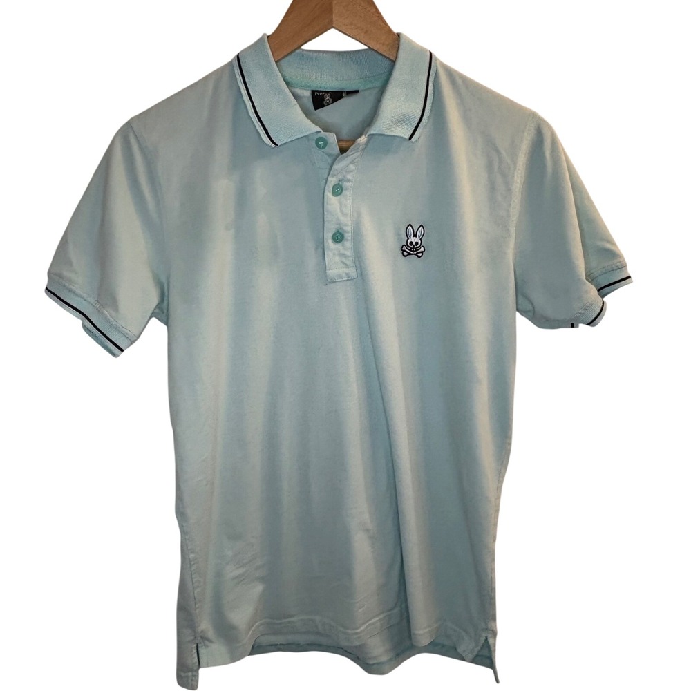 Psycho Bunny Mens Mint Green Pique Polo Shirt Short Sleeve Size Medium Logo
